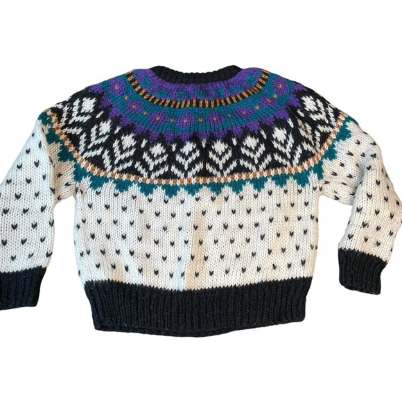 Ivy Sweater Women’s L Nordic Geometric Fair Isle Hand Knit Vintage 80s 90s - Picture 2 of 7
